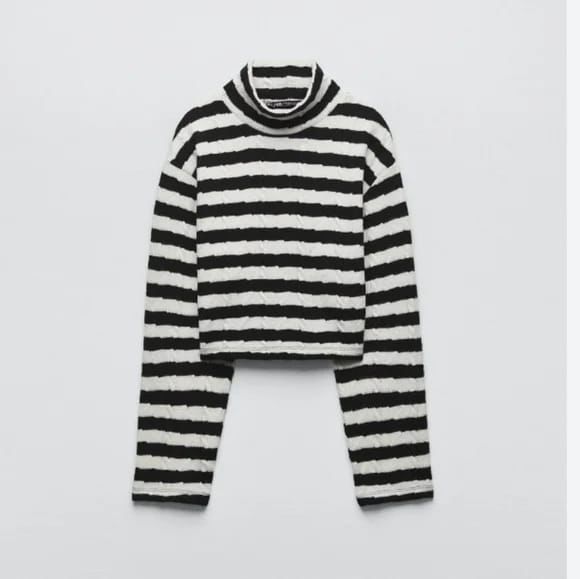 Çizgili Sac Örgü Crop Kazak