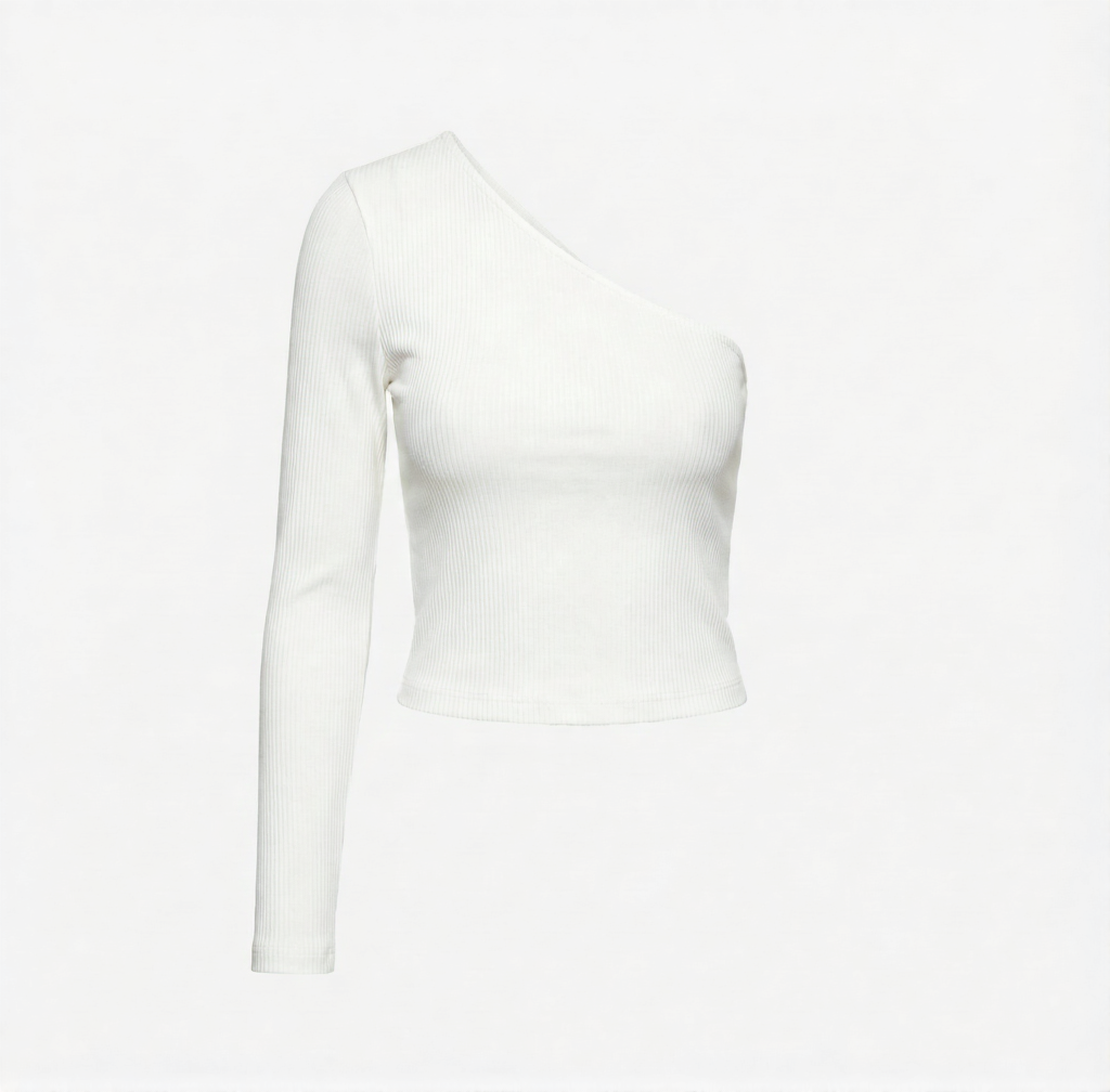 Tek Omuz Fitilli Beyaz Bluz